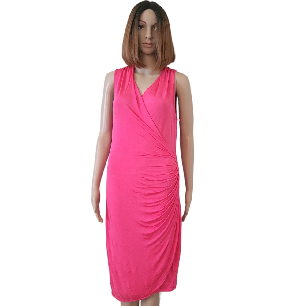 H&M Women's Faux Wrap Dress Sleeveless V-Neck Ruched Solid Pink Size M